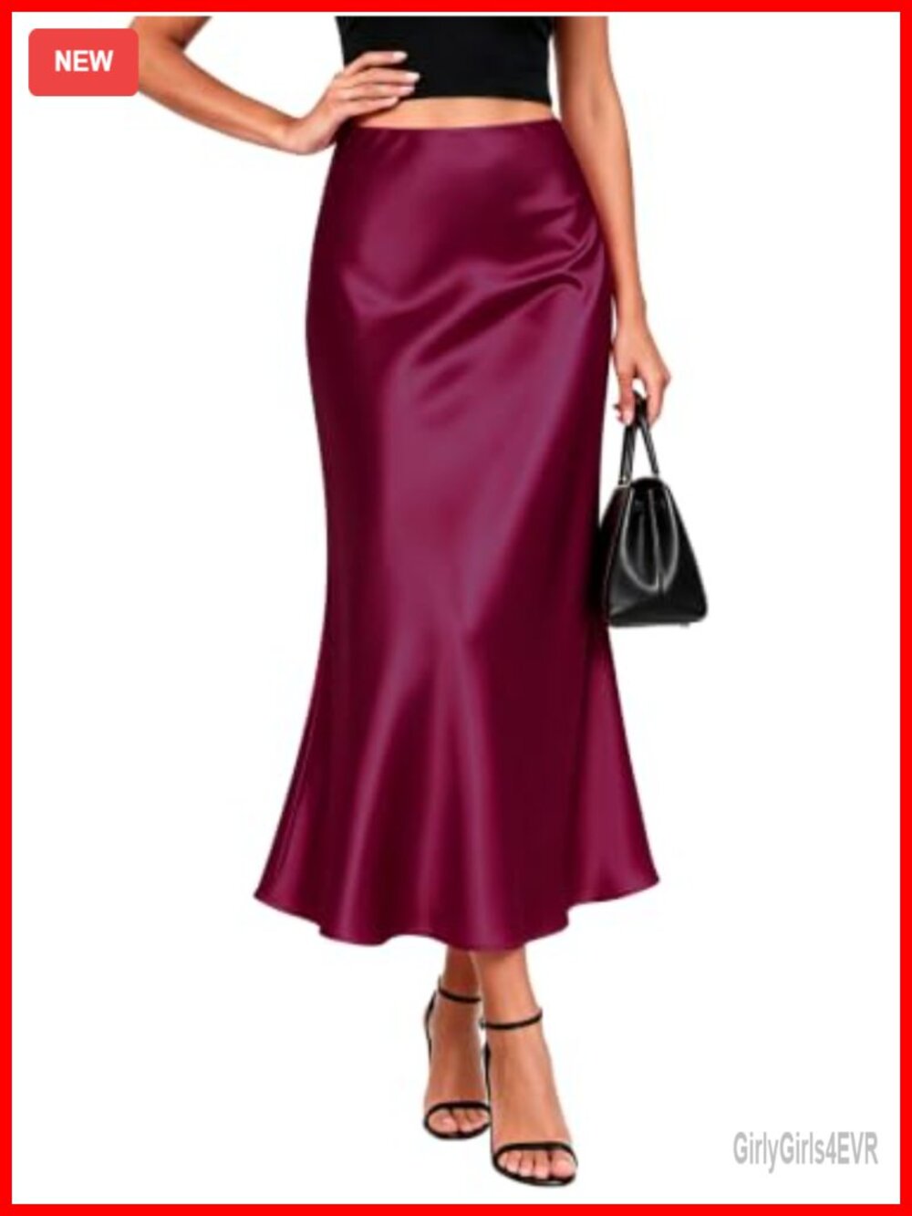 Satin Midi Skirt High Waisted A-Line Silky Work to Weekend